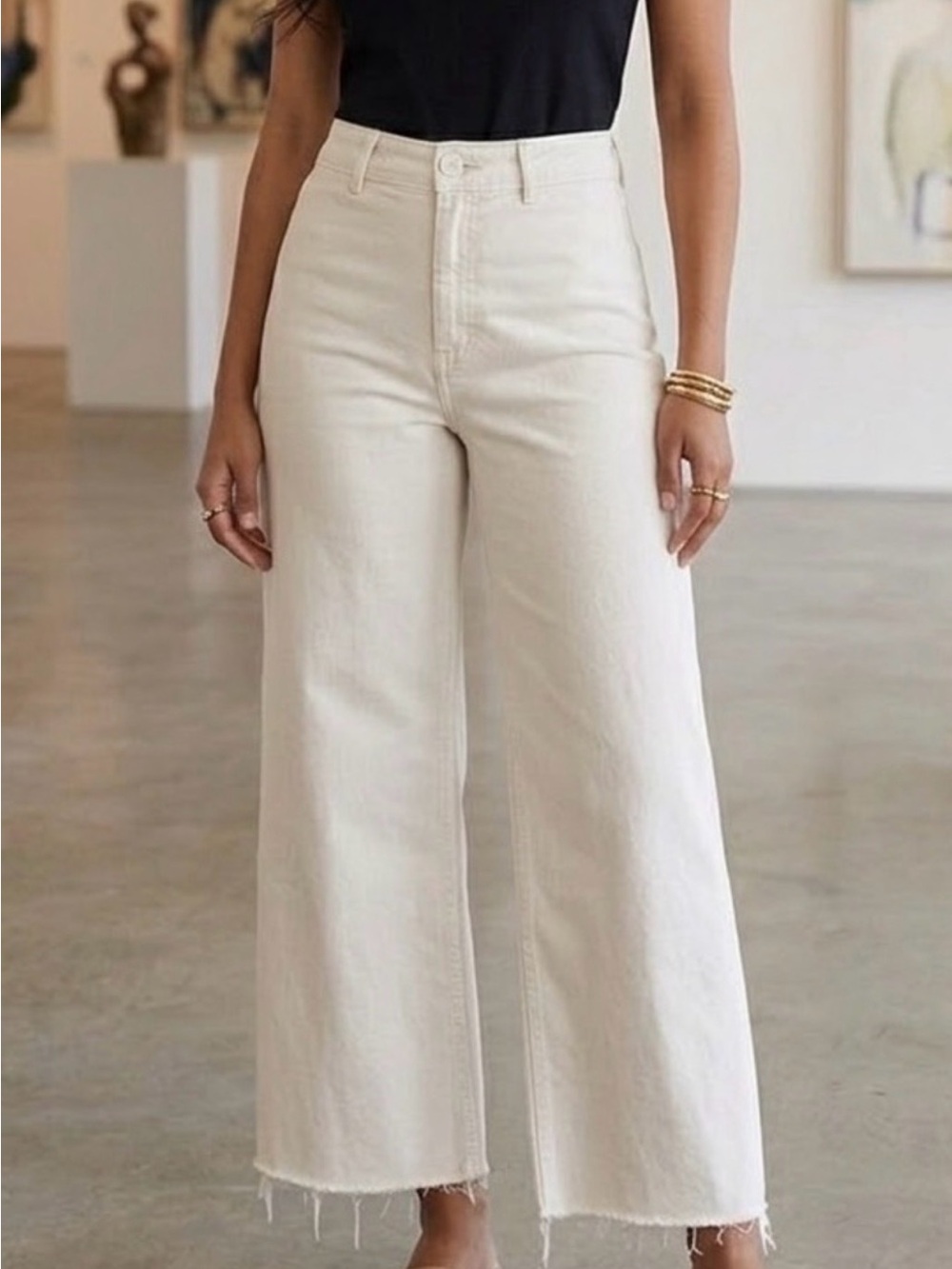 ZARA The Marine Jeans Wide-Leg High-Rise Jeans Off White Size 4